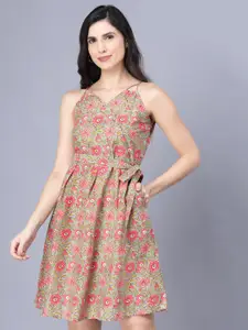 Myshka Multicoloured Floral Printed Sleeveless Shoulder Straps Dress
