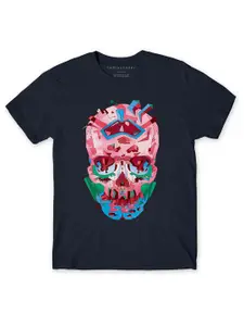 THREADCURRY Boys Navy Blue Skull Printed T-shirt