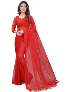 Dhyey Fashion Women Red Floral Brasso Saree