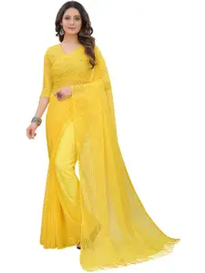 Dhyey Fashion Yellow Floral Brasso Saree