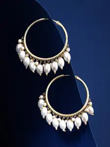 Yellow Chimes Women Gold Toned White Pearl Hoop Earrings