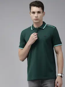 Van Heusen Sport Men Green Solid Polo Collar T-shirt