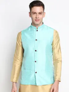 DEVOILER Men Blue Printed Woven Nehru Jackets