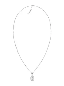 GIVA 925 womens Sterling Rhodium-Plated Silver-Toned White CZ-Studded Pendant Link Chain