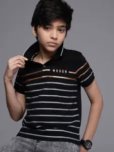 WROGN YOUTH Boys Black & Grey Striped T-shirt