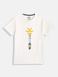 WROGN YOUTH Boys White Minions Printed Pure Cotton T-shirt