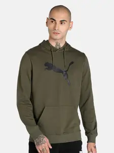 Puma Men Green Regular Fit Graphic Printed Hooded Sweatshirt
