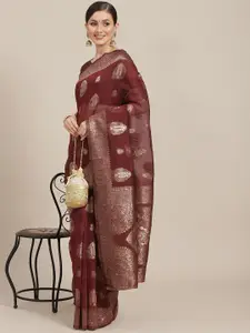 Saree mall Maroon & Gold-Toned Ethnic Motifs Zari Banarasi Sarees