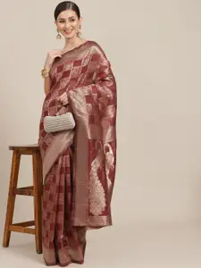 Saree mall Maroon & Gold-Toned Ethnic Motifs Zari Patola Sarees
