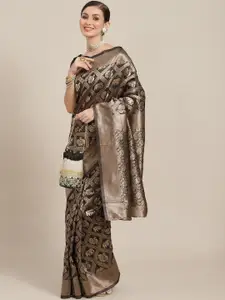 Saree mall Black & Gold-Toned Ethnic Motifs Zari Patola Sarees