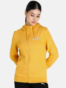 Puma Women Yellow & White FZ Hoodie III Brand Logo Regular Fit Sporty Jacket
