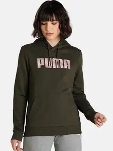 Puma Women Green PUMA Graphic Hoodie Sweatshirt