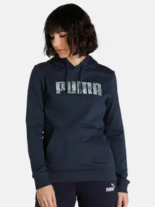 Puma Women Blue Regular Fit Printed Graphic Hooded Sweatshirt