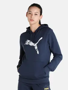 Puma Women Navy Blue Graphic Printed Regular Fit Sweatshirt