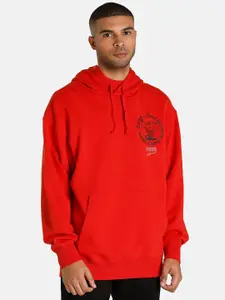 Puma Men Red Printed Downtown Relaxed Fit Hoodie