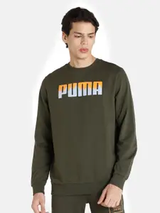 Puma Men Olive Green Printed Sweatshirt