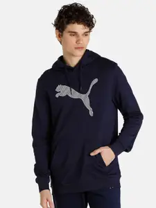 Puma Men Blue Printed Hooded Regular Fit Sweatshirt