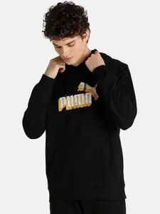 Puma Men Black Graphic Printed Hooded Sweatshirt