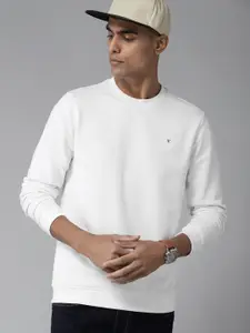 Van Heusen Men White Solid Sweatshirt