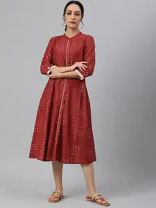 W Women Red Ethnic Motifs Embroidered Kurta