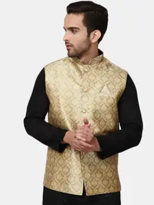 V-Mart Men Beige Self Design Nehru Jackets