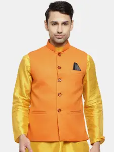 V-Mart Men Orange Solid Nehru Jackets