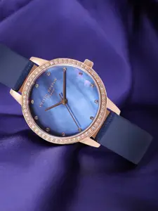 Olivia Burton Women Blue Embellished Dial Leather Strap Analogue Watch OB16MD99