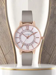 Olivia Burton Women White Embellished Dial & Leather Strap Analogue Watch OB16WD92