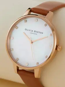 Olivia Burton Women White Quartz Embellished Leather Analogue Watch OB16SE18