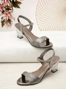 pelle albero Silver-Toned Printed Party High-Top Block Sandals
