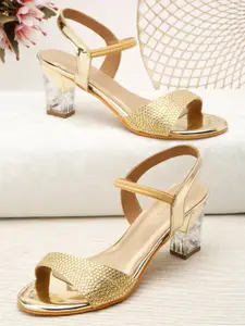 pelle albero Gold-Toned Embellished Party High-Top Block Heels