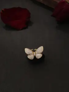 kashwini Gold-Plated White Stone-Studded Adjustable Finger Ring