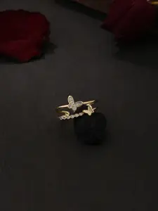 kashwini Gold-Plated White Stone-Studded Adjustable Finger Ring