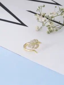 kashwini Gold-Plated White Stone-Studded Adjustable Finger Ring