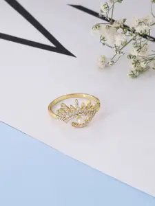 kashwini Gold-Plated White Stone Studded Adjustable Finger Ring