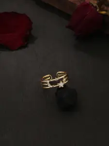 kashwini Gold-Plated White Stone-Studded Adjustable Finger Ring