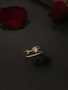 kashwini Gold-Plated White Stone-Studded Adjustable Finger Ring