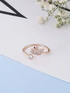 kashwini Rose Gold-Plated White Stone-Studded Adjustable Finger Ring