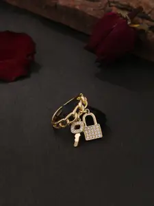kashwini Gold-Plated & White Stone-Studded Adjustable Finger Ring