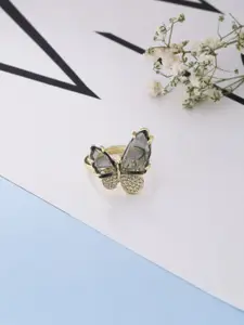Kashwini Gold-Plated White Stone-Studded Adjustable Butterfly Finger Ring