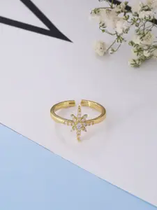 kashwini Gold-Plated White Stone Studded Adjustable Finger Ring