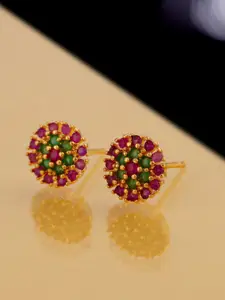 Voylla Red & Green Gold-Plated Floral Studs Earrings