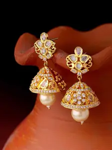 Voylla Gold-Plated & White Contemporary Jhumkas Earrings