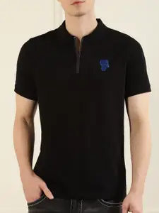 Karl Lagerfeld Men Black Polo Neck Applique T-shirt