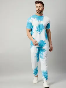 GRITSTONES Men Blue & White Dyed Cotton Tracksuit