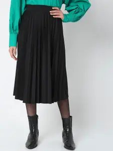 Vero Moda Women Black Solid Pleated Maxi Skirt