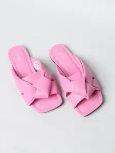 ONLY Women Pink Woven Design Open Toe Flats