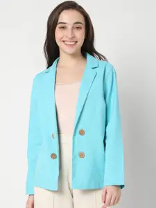 Vero Moda Women Blue Solid Single-Breasted Casual Blazer