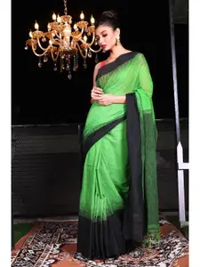 Charukriti Green & Black Woven Design Pure Cotton Saree