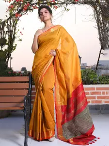 Charukriti Mustard & Red Woven Design Saree